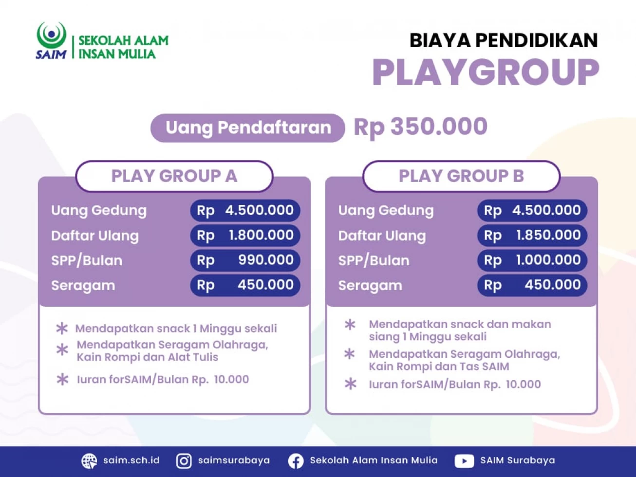 Biaya Pendaftaran Play Group