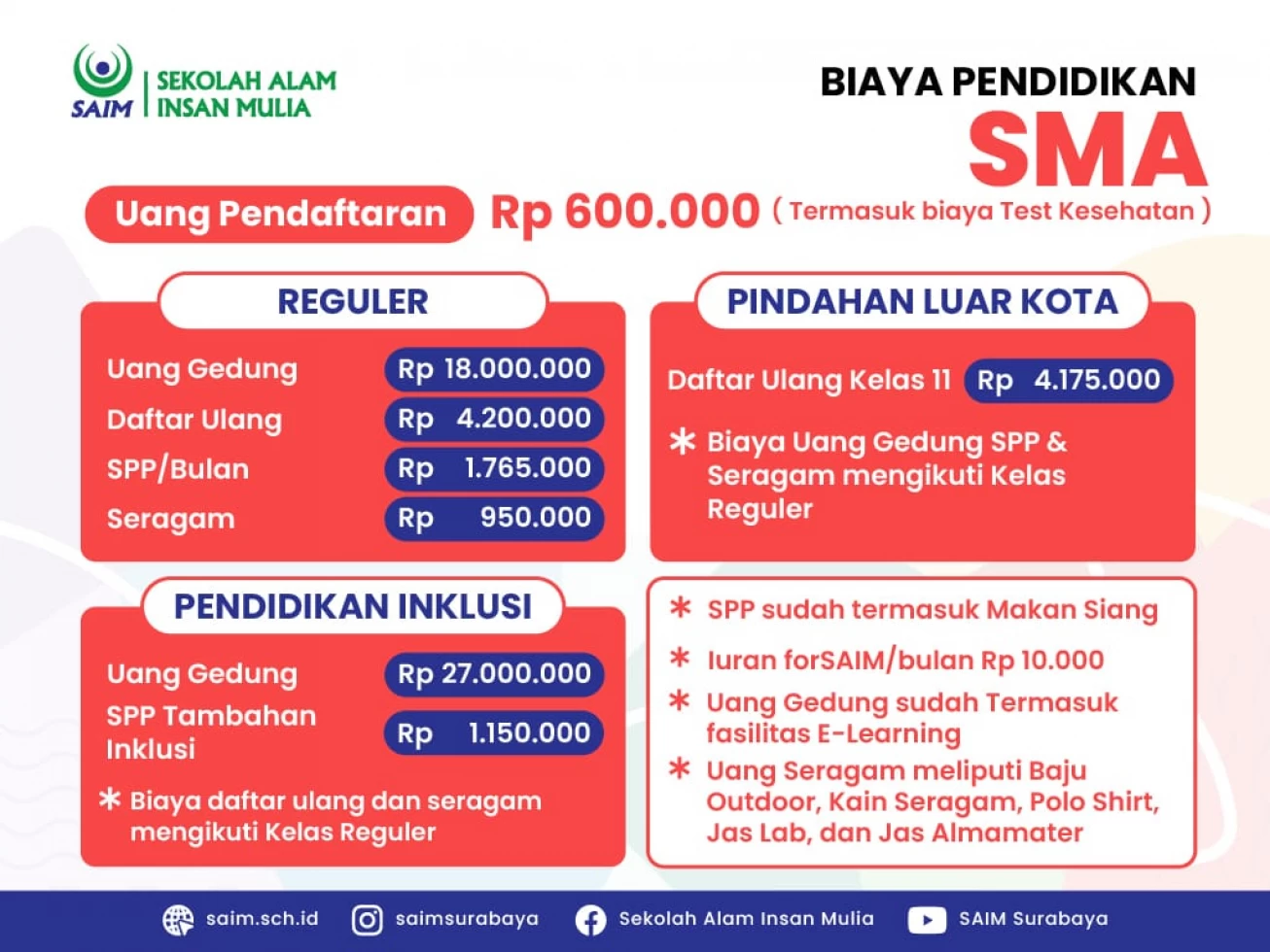 Biaya Pendaftaran Sekolah Menengah Atas
